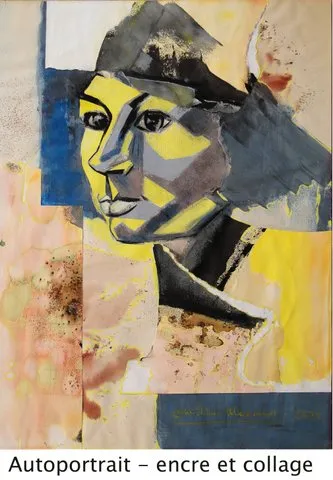 Illustration de Autoportrait - Encre et collage